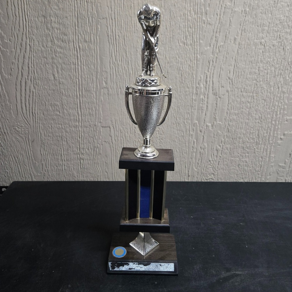 Vintage Silver Tone Suede Golfer Trophy Male Golfer Award City of Gardena